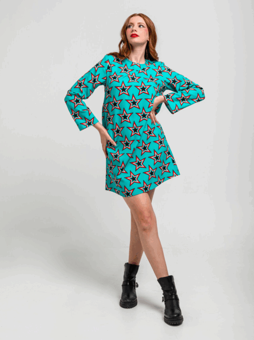 Vestido Cuello Redondo Corte A de Estampado de Estrellas Bowie - Starwoman de Lolina