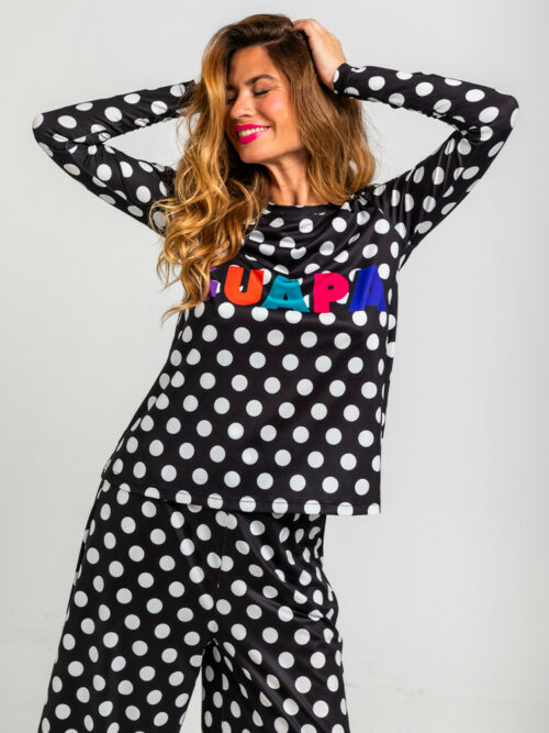 Camiseta Corte A Estampado Topos Blanco y Negro Colección Guapa de Lolina