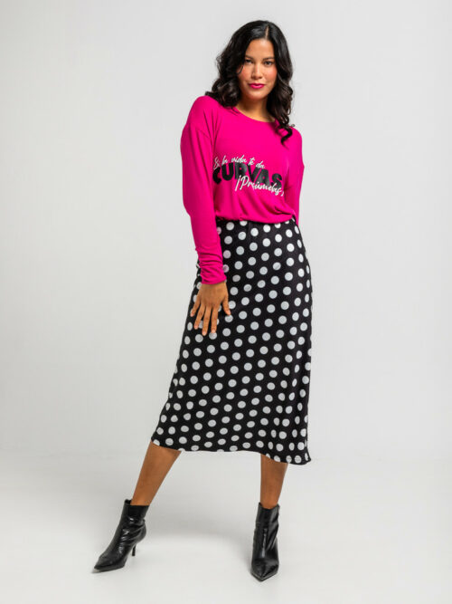 Falda Evasé Midi Estampado de Topos Monocromático Blanco y Negro - Guapa de Lolina