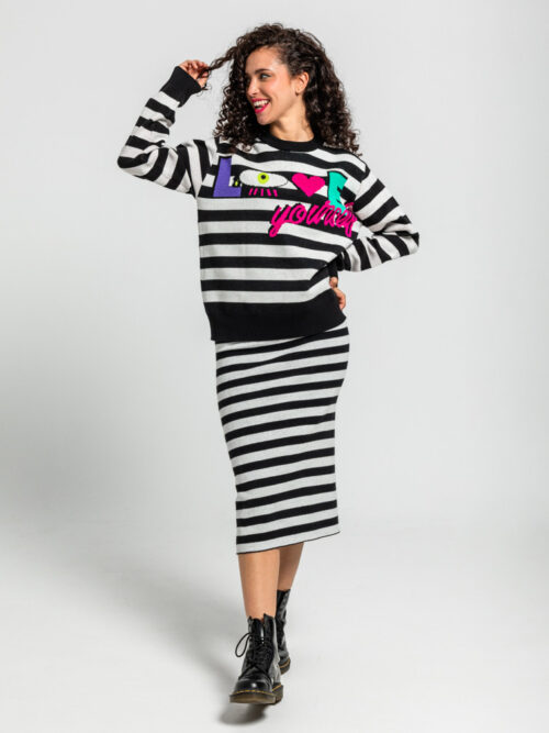 Falda Punto Tejido Rayas de Ojos, Corazones y Bocas - Love Yourself de Lolina