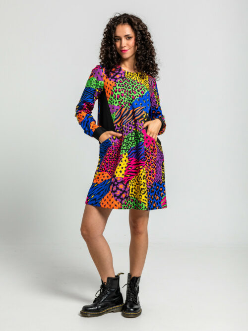 Vestido Corte A Bolsillos Estampado Animal Print Variado - Caótica de Lolina