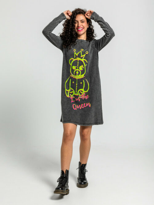 Vestido Mini Gris Desgastado de Grafitti Urbano - I´m The Queen de Lolina