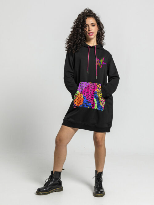 Vestido Sudadera Negro Estampado Animal Print - Caótica de Lolina